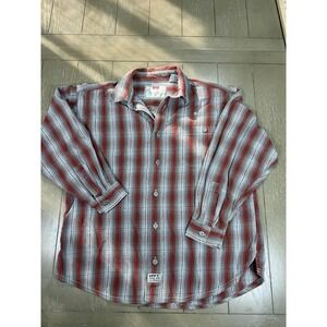 Levi's Shirt Mens Large Red Striped Flannel Long Sleeve Button Up Casual Pocket